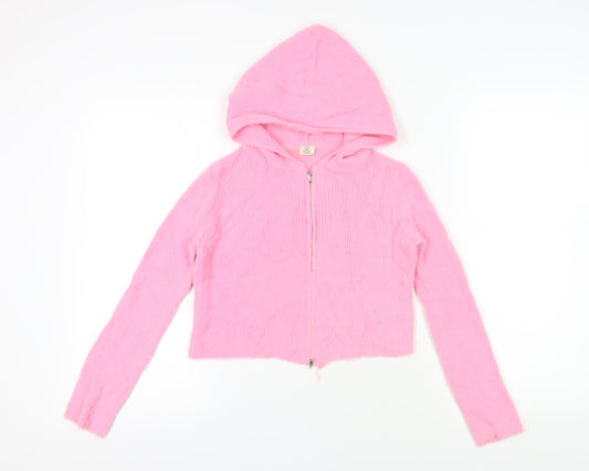 Urban Outfitters Women's Pink Full Zip Hoodie Jumper, Size 12