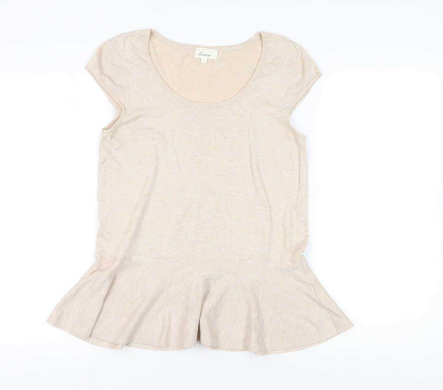 Linea Women's Beige Basic T-Shirt, L, Scoop Neck