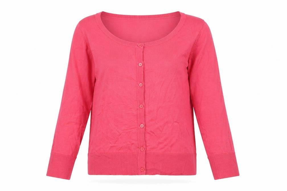 Linea Women's Pink Merino Cardigan, Size L - Casual Scoop Neck