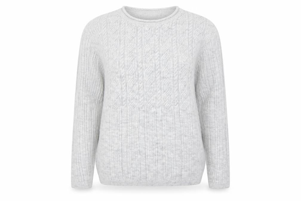 Isle Essentials Grey Cable-Knit Women's Pullover Jumper
