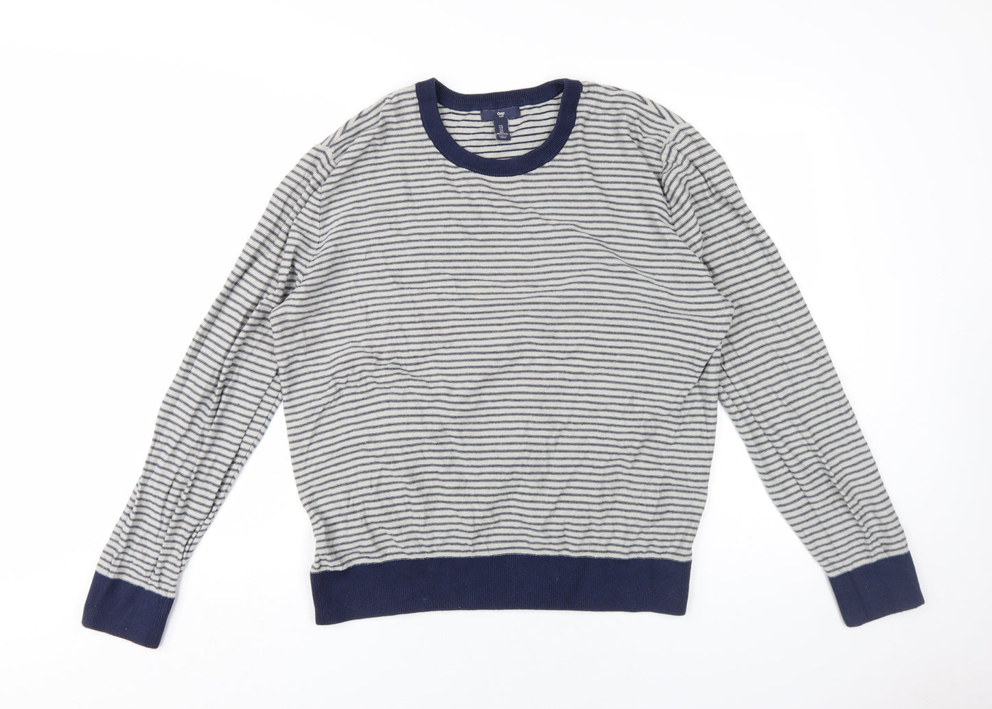 Gap Men's Blue Striped Pullover Jumper Size L