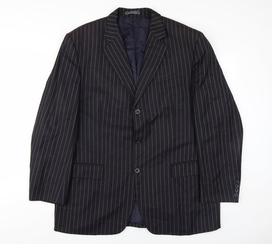 Dehavilland Men's Black Wool Blazer, Size 44R, Striped