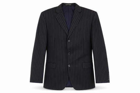 Dehavilland Men's Black Wool Blazer, Size 44R, Striped