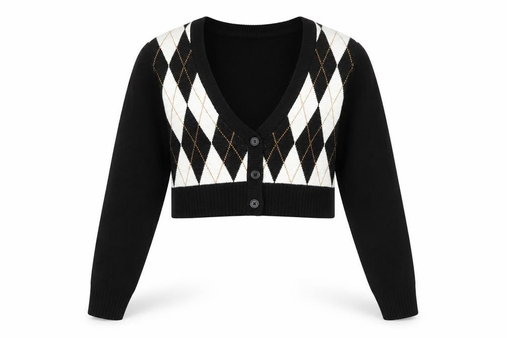 H&M Women's Black Argyle Cardigan Size 12