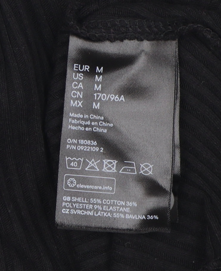 H&M Women's Black Cropped Blouse, M, V-Neck, Button Accents