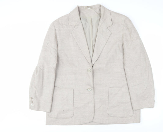 Equorian Beige Two-Button Wool Silk Blazer - Size 16