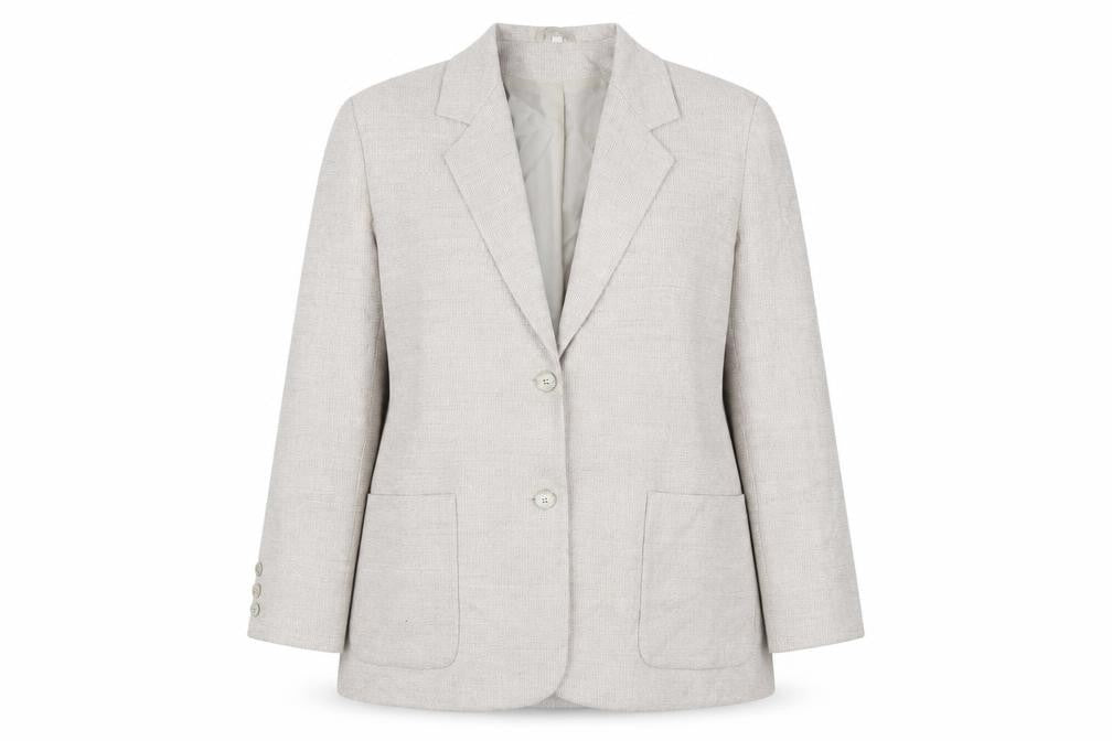 Equorian Beige Two-Button Wool Silk Blazer - Size 16