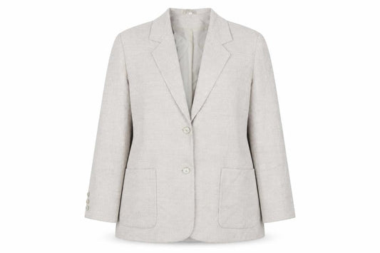 Equorian Beige Two-Button Wool Silk Blazer - Size 16