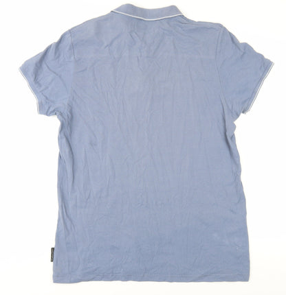 Back view of French Connection Men's Blue Collared T-Shirt, XL