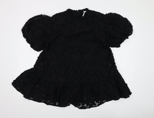 Next Girls Black Puff Sleeve Dress, Age 9, Lined