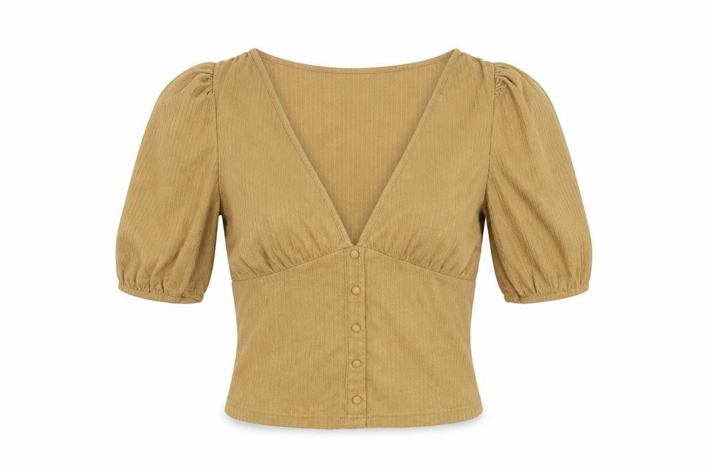 Inside Women's Beige Cropped Blouse S Slim Fit V-Neck
