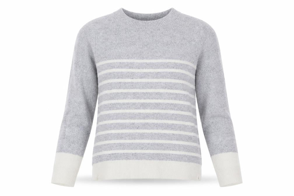 Oasis Women's Grey Striped Crew Neck Jumper, Size S