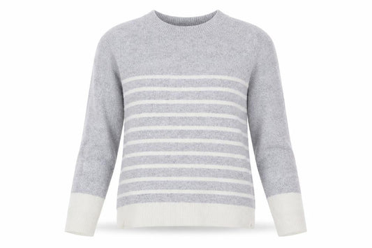 Oasis Women's Grey Striped Crew Neck Jumper, Size S