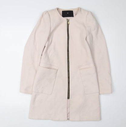H&M Women's Ivory Long Coat Size 6 with Zip