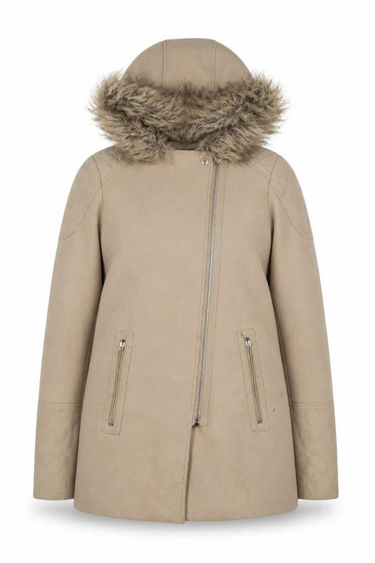 New Look Women's Beige Hooded Coat Size 4, Lined, Zip Closure