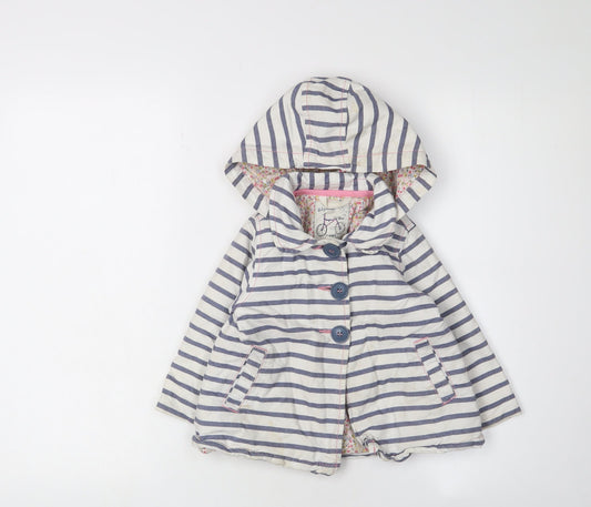 Next Girls Blue Striped Hooded Jacket, 2 Years, Lined