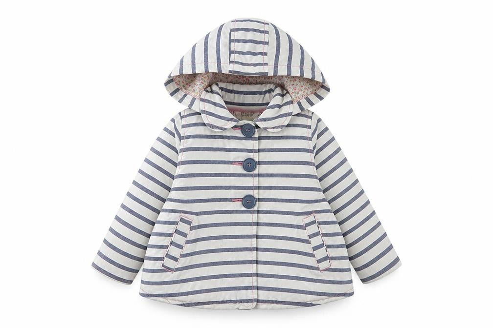 Next Girls Blue Striped Hooded Jacket, 2 Years, Lined