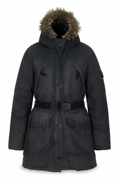 Penfield Women's Black Parka - Medium Hooded Fur Trim Winter Coat
