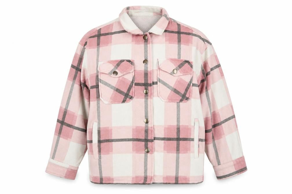 Apricot Women's Pink Check Basic Jacket, L, Flannel