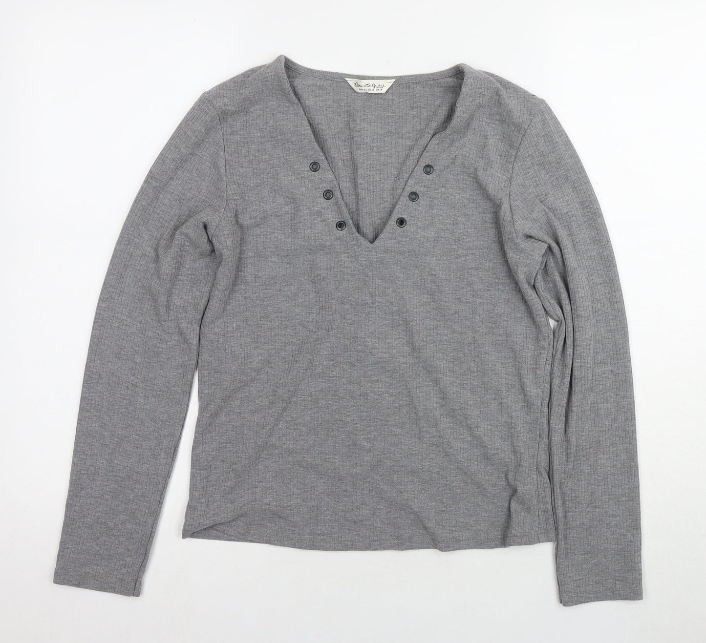 Marks and Spencer Grey V-Neck Jersey Blouse - Size 14