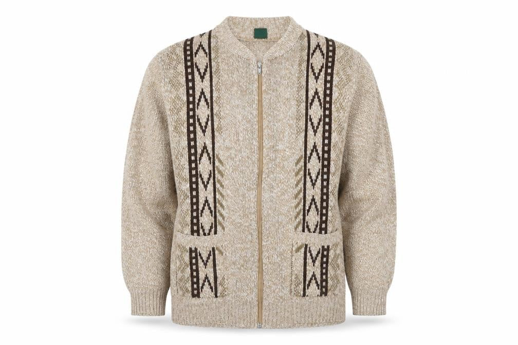 Benbrook Men's Beige Aztec Knit Full Zip Jumper S