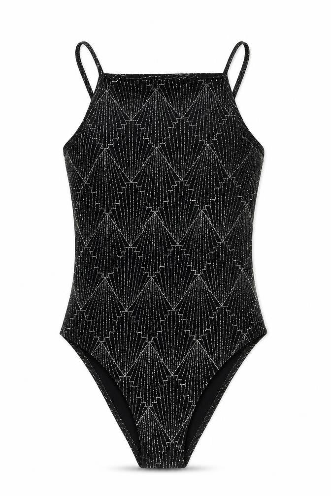 H&M Women's Black Geometric Bodysuit M Party