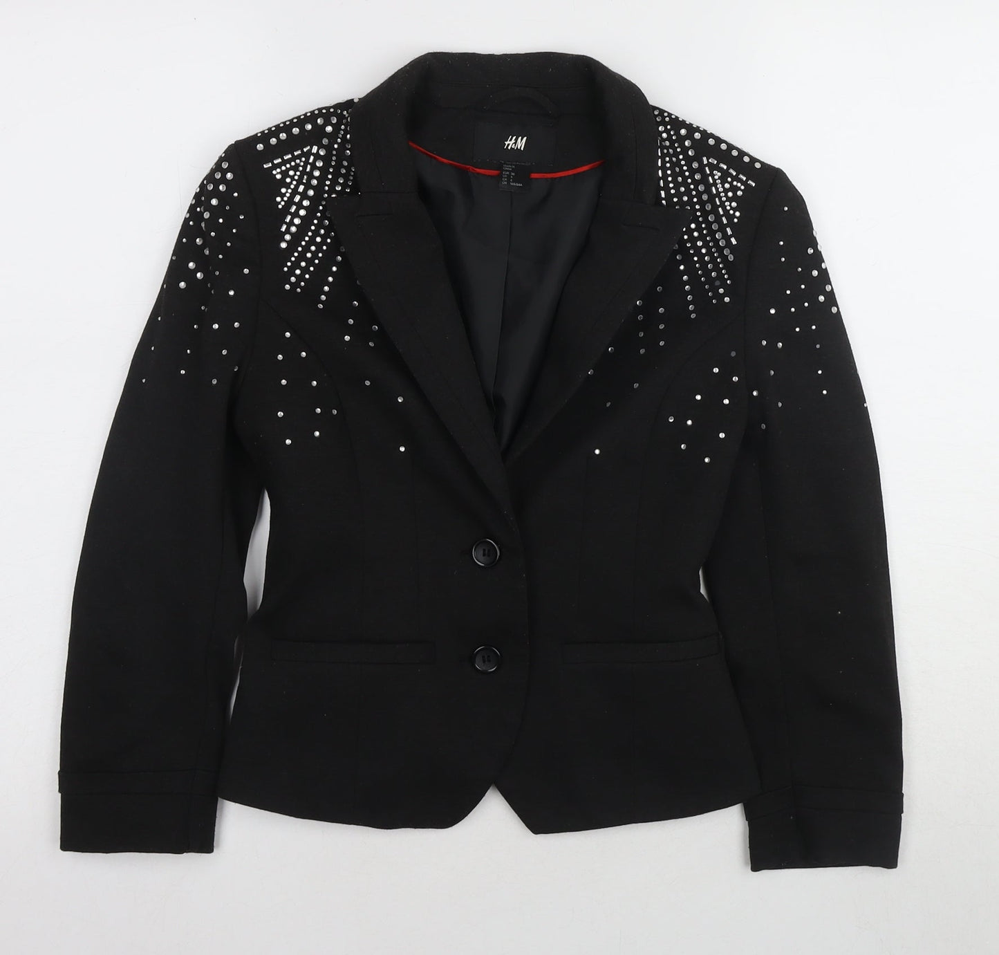H&M Women's Black Slim Fit Studded Blazer Size 8