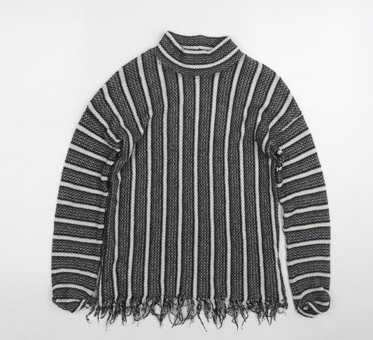 Topshop Women's Black Striped Mock Neck Jumper Size 6