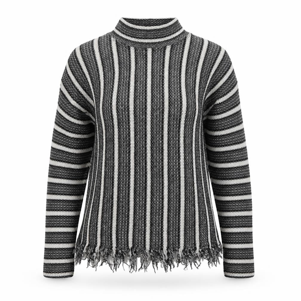 Topshop Women's Black Striped Mock Neck Jumper Size 6
