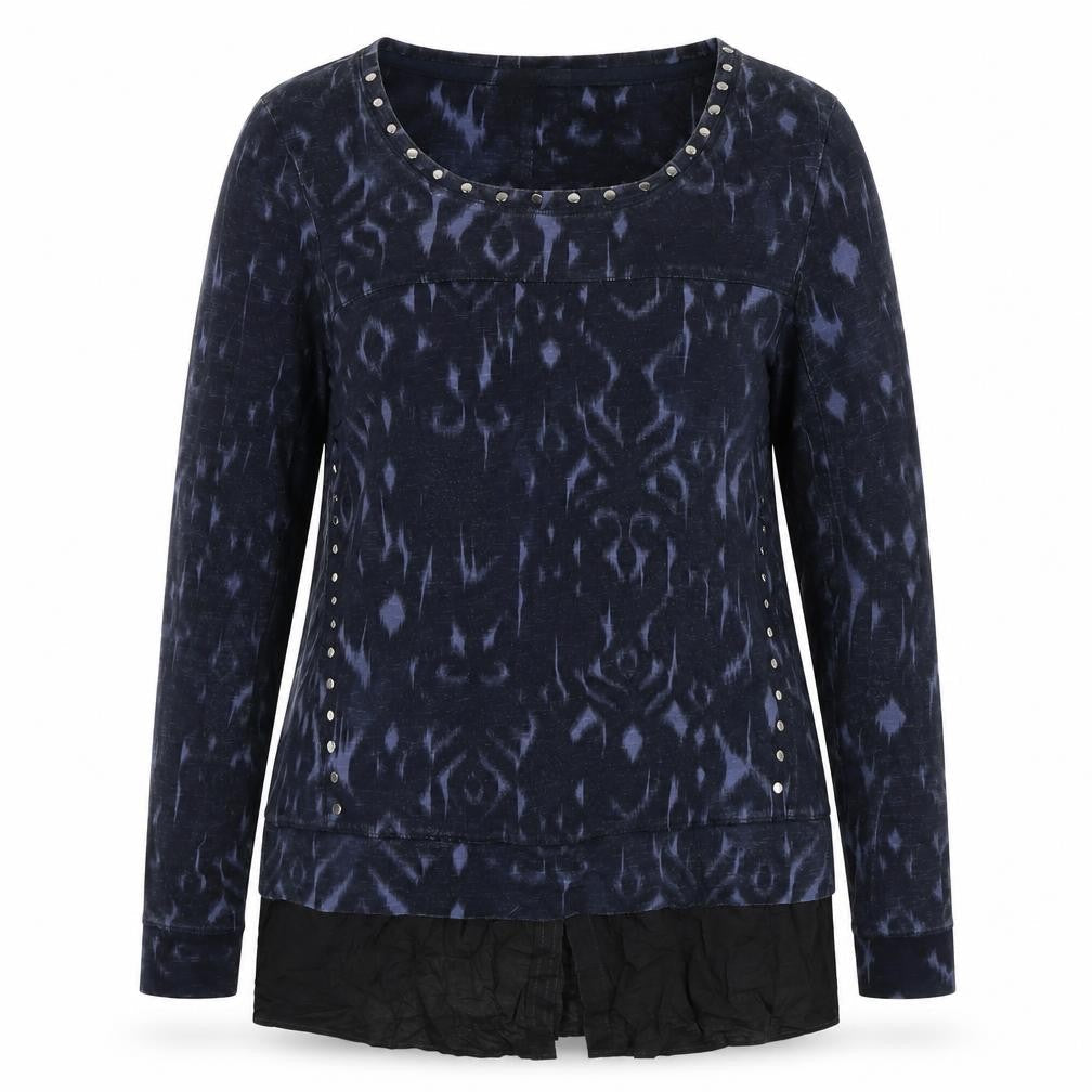 Next Petite Women's Blue Geometric Blouse Size 12 Studded Detail