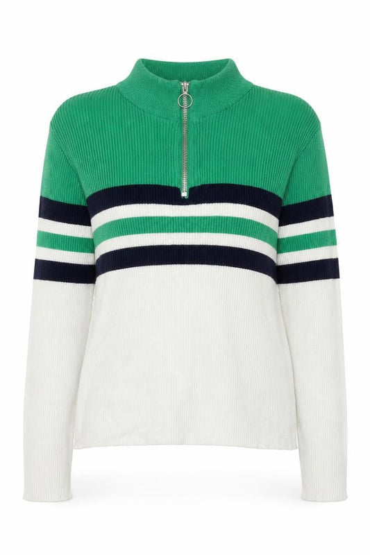 Urban Outfitters Women's Green Striped Full Zip Jumper