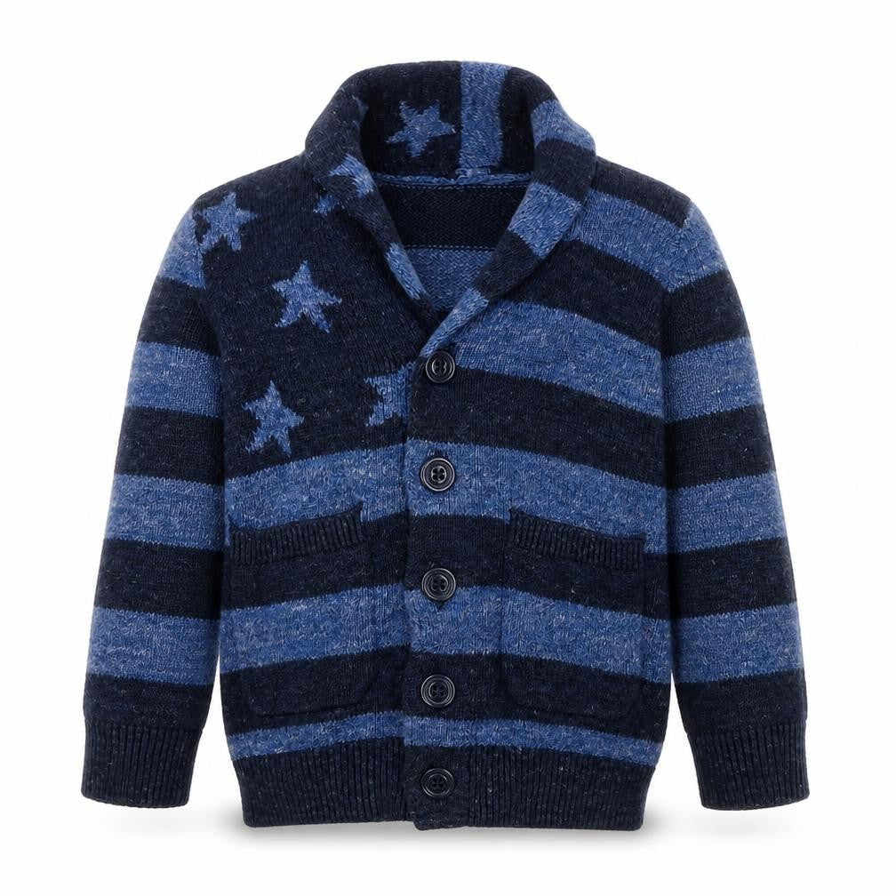 Gap Boys Blue Striped Cardigan XS 4-5 Years, Button Collared Knit
