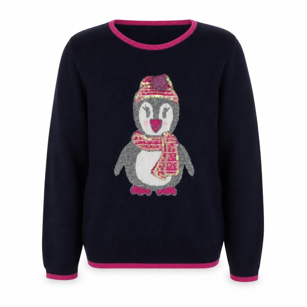 Yumi Girls' Black Penguin Jumper, 11-12 Years, Pullover