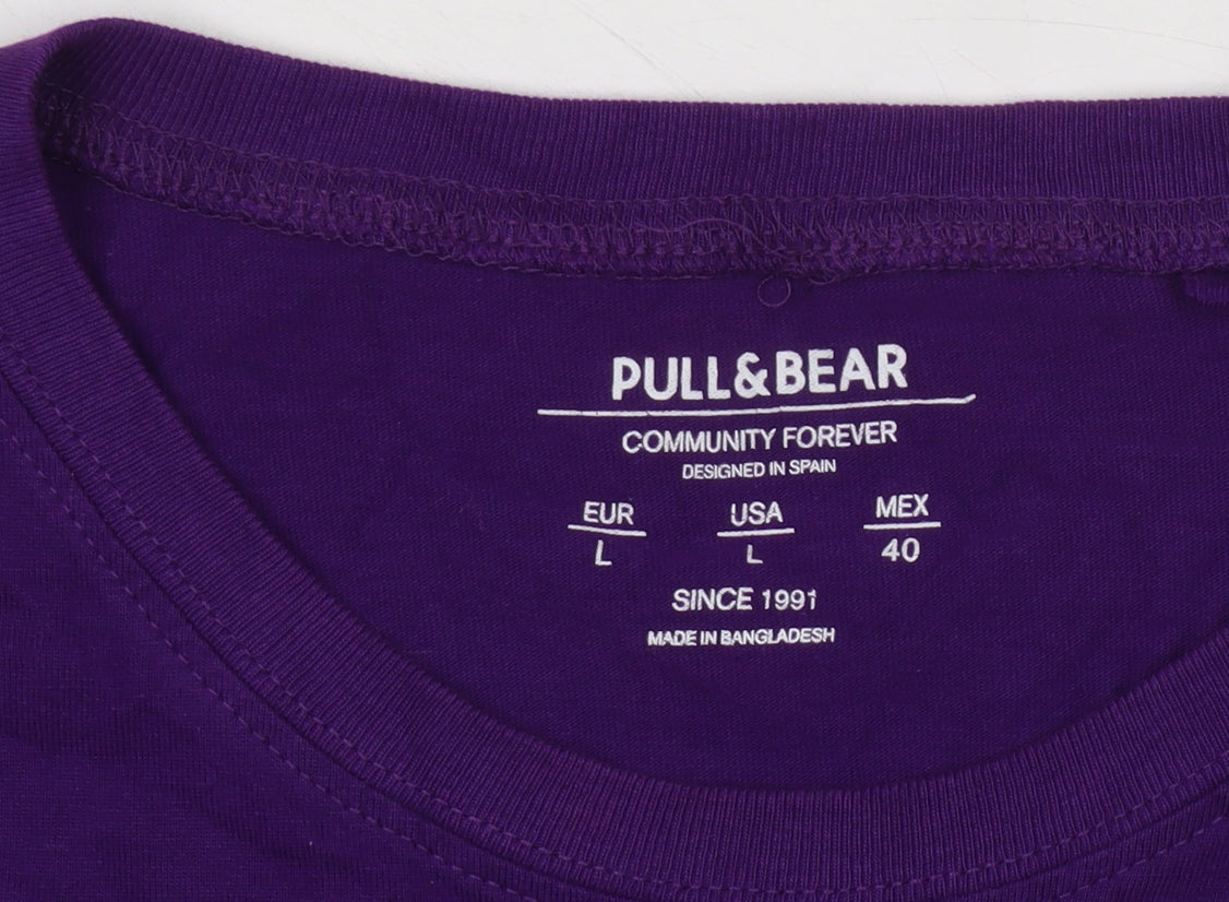 Pull&Bear Unisex Purple Basic T-Shirt, Size 12, Crew Neck