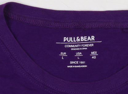 Pull&Bear Womens Purple Basic T-Shirt, Crew Neck Size 12,