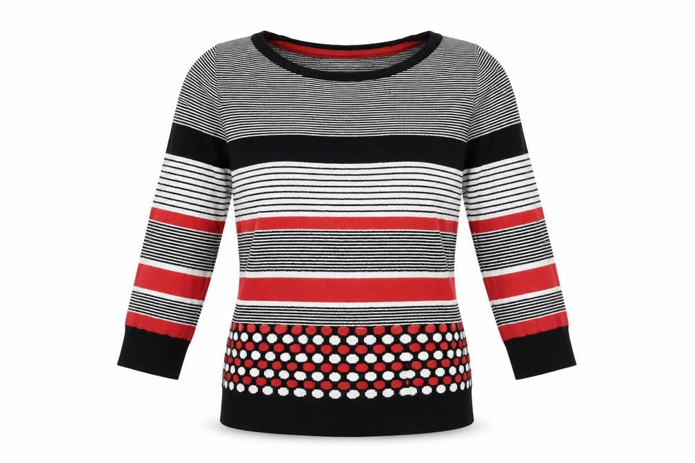 Principles Women's Black Red Striped Pullover, Size 10