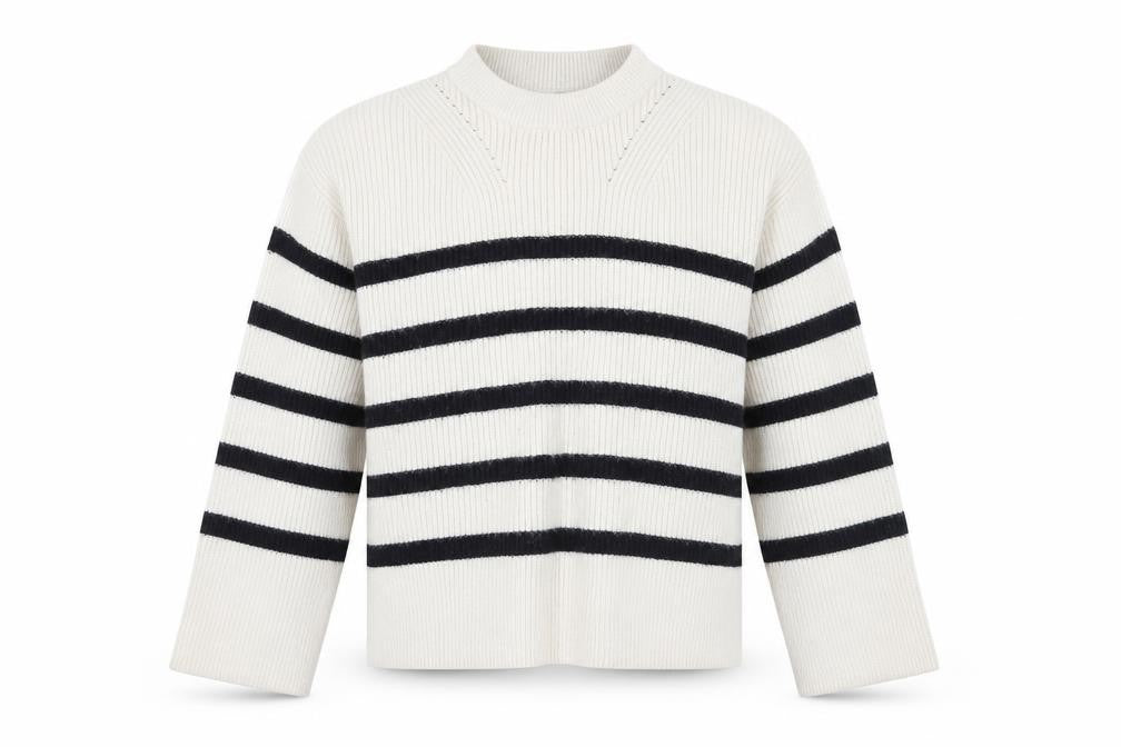 Zara Women's Beige Striped Pullover Jumper, S, Mock Neck