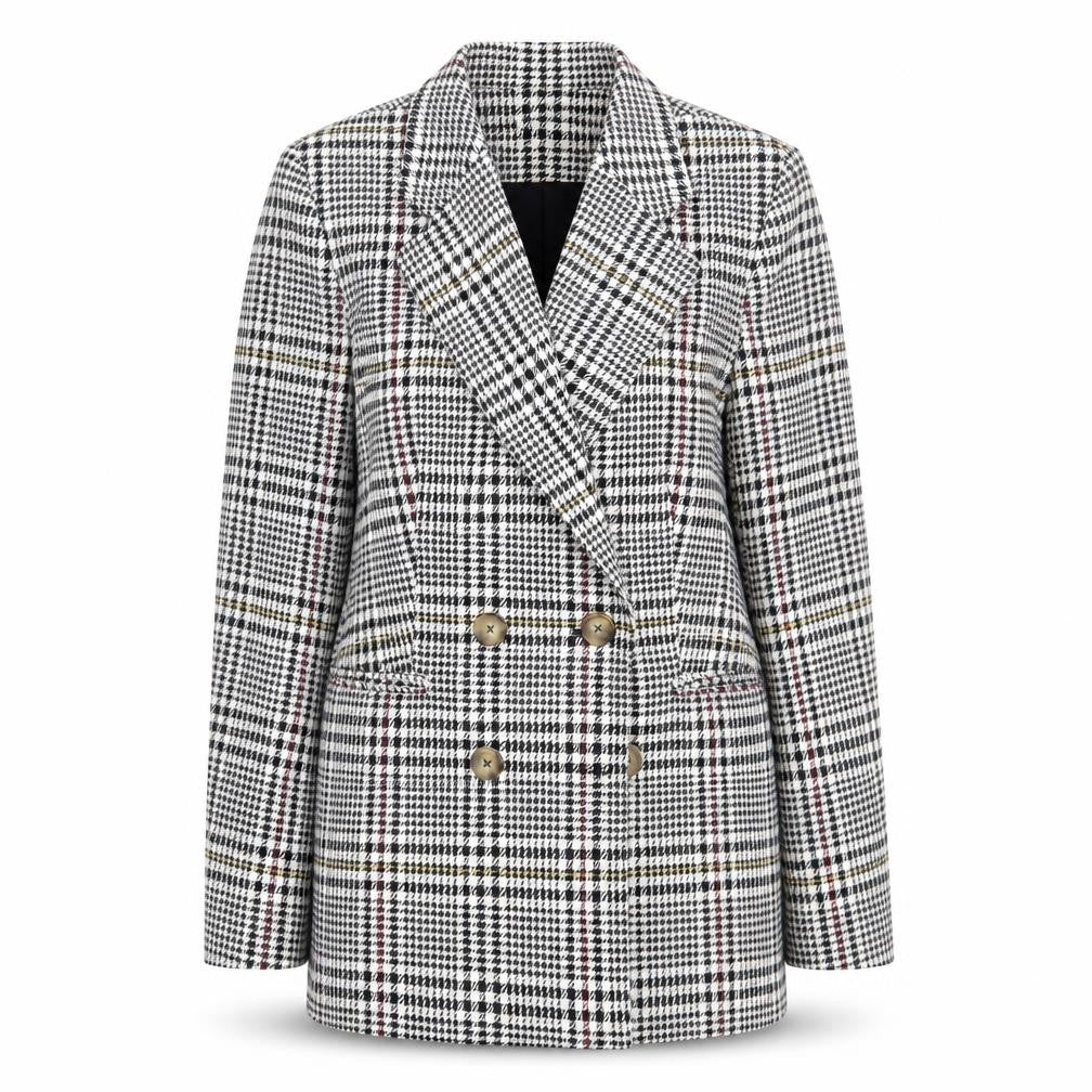 Marks & Spencer Women's Black Houndstooth Blazer, Size 8, Double-Breasted