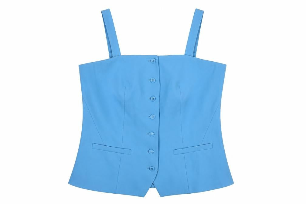 Marks & Spencer Women Blue Button Tank Top