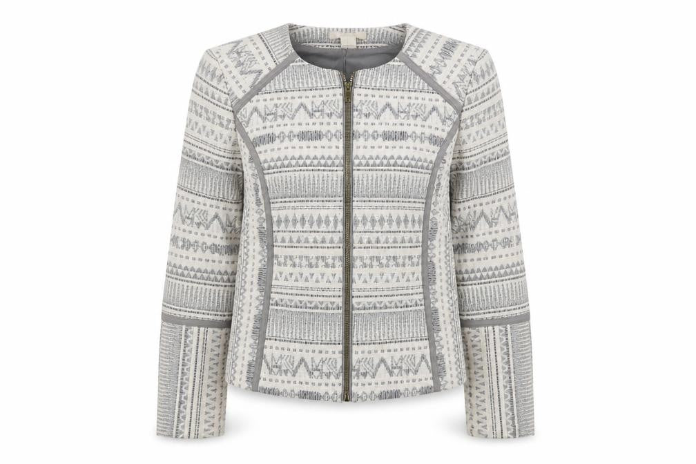 H&M Women's Grey/White Geometric Jacket, Size 12, Casual Style
