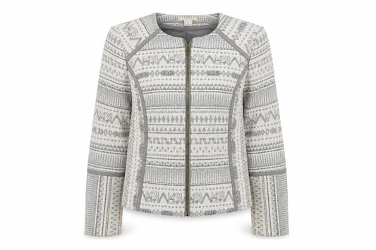 H&M Women's Grey/White Geometric Jacket, Size 12, Casual Style