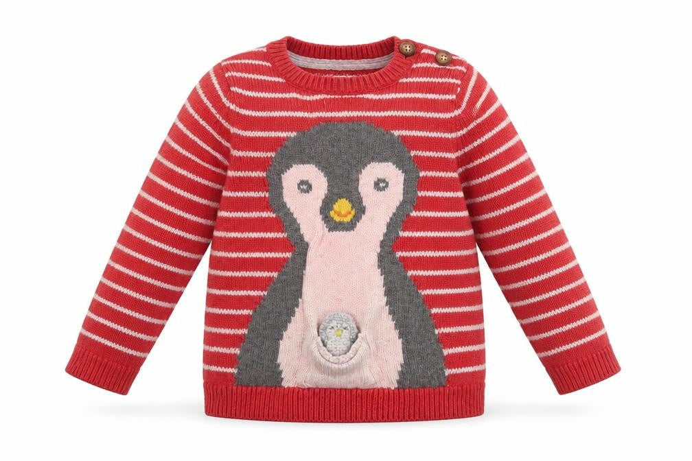 BabyBoden Unisex Red Penguin Jumper 18-24M Long Sleeve Knit
