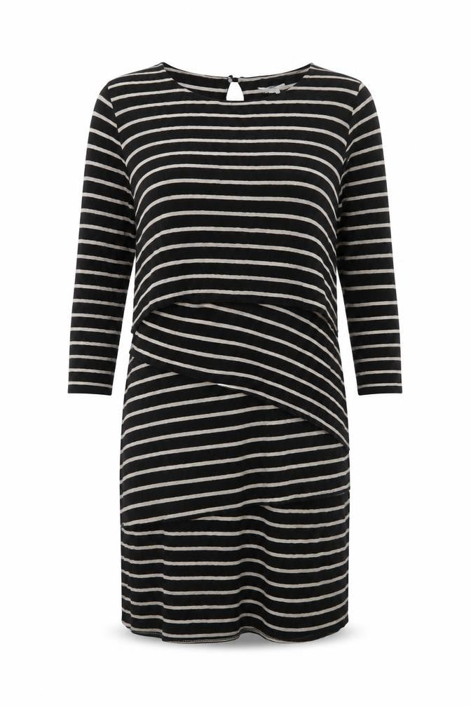 Mamas & Papas Women's Black Striped Shift Dress - Size 14