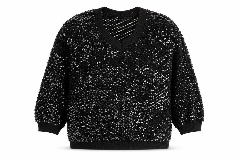 Topshop Women's Black Medium Sequin Pullover Jumper