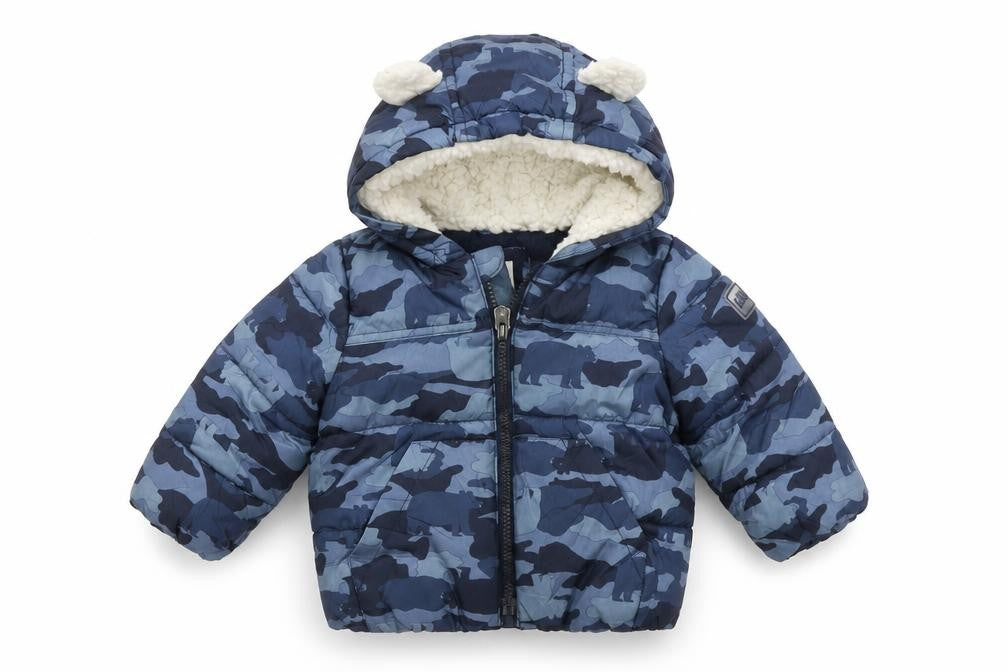 Gap Unisex Blue Camouflage Puffer Jacket 6-9 Months Winter