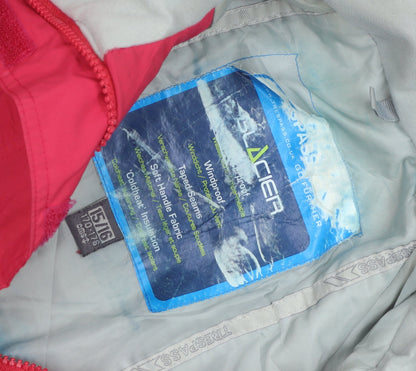 Close-up detail of Trespass girls’ red ski jacket 15-16 years waterproof