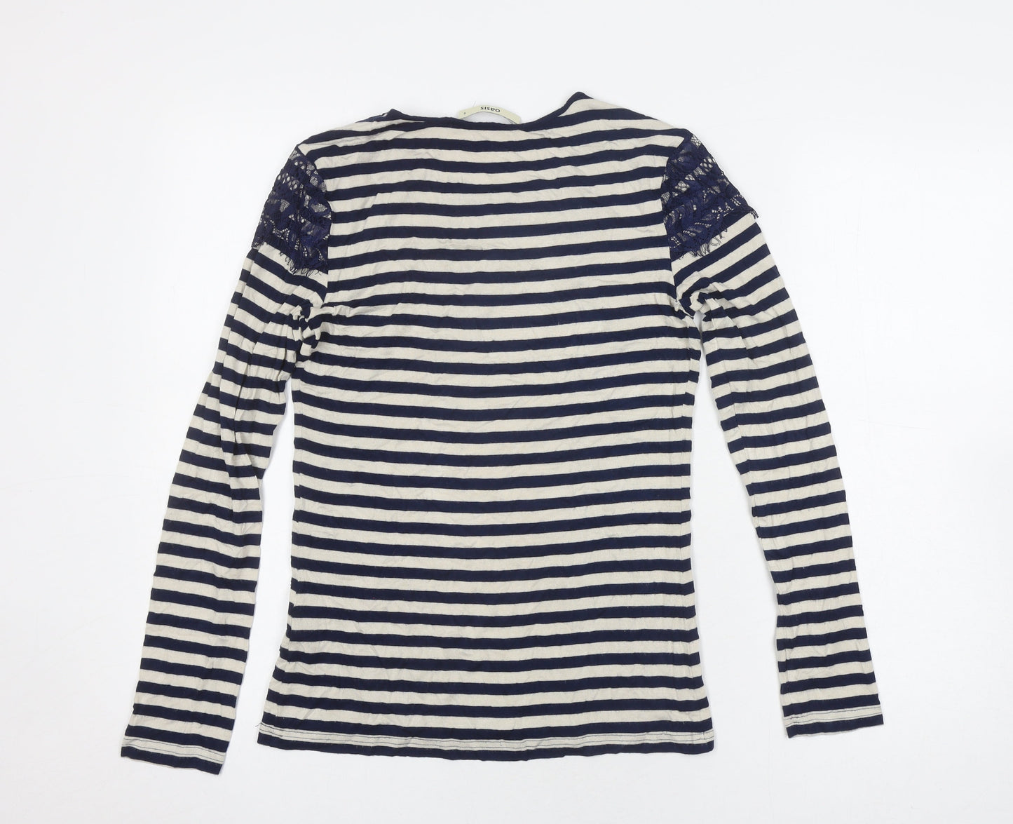 Oasis Women’s Blue Striped Long Sleeve Lace T-Shirt