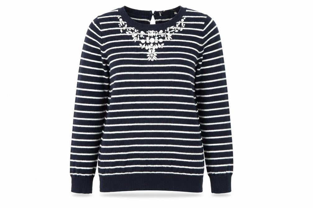 Oasis Women's Striped Embroidered Pullover Jumper