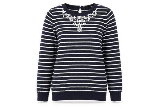 Oasis Women's Striped Embroidered Pullover Jumper