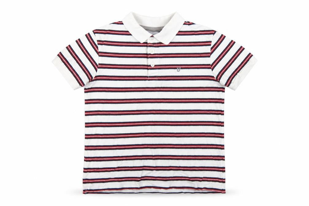 Farah Boys White Striped Polo, Size 10-11, Classic Style